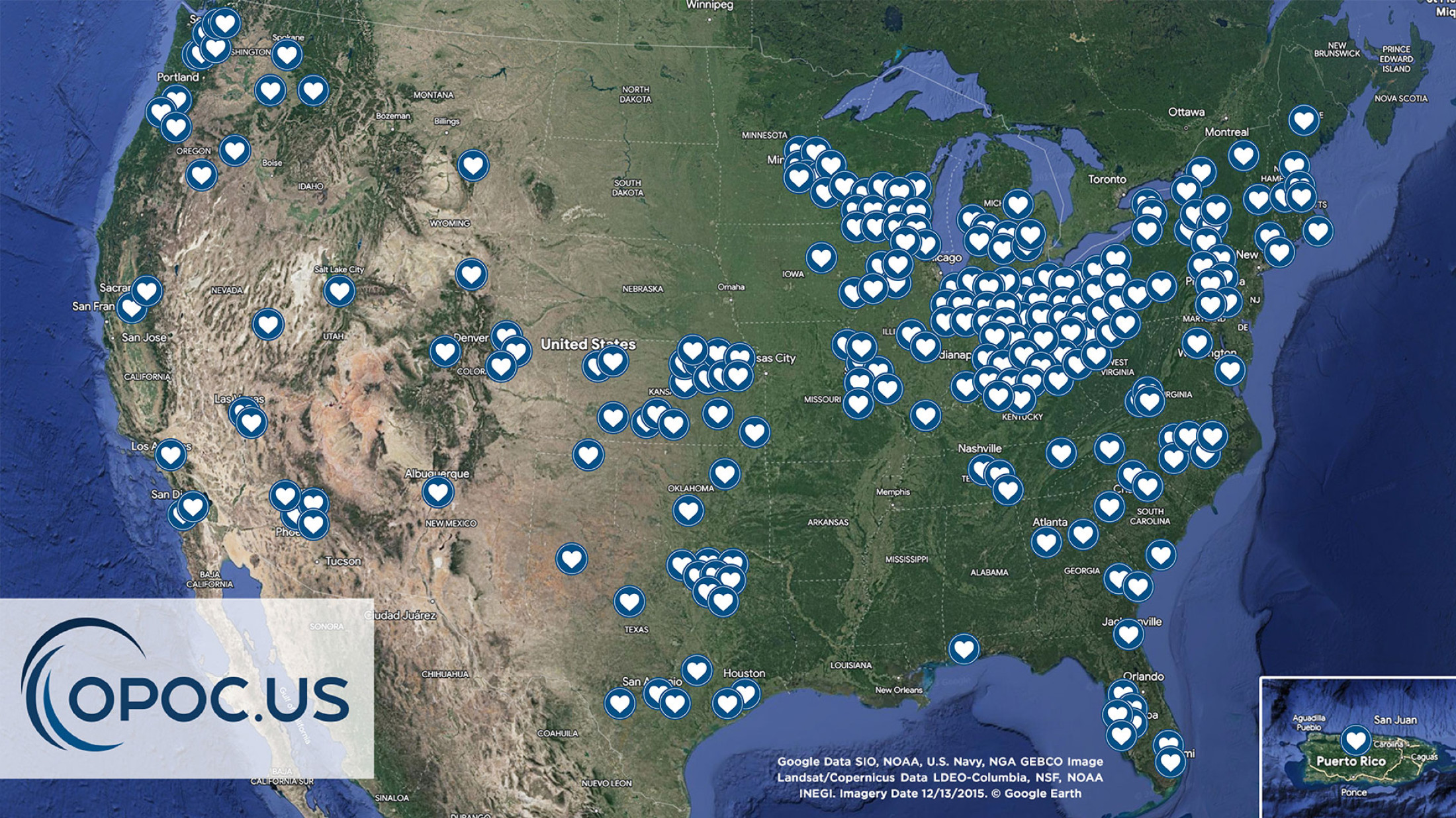 Map of clients served by OPOC.us